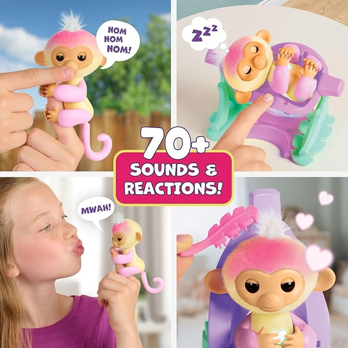 Fingerlings 2023 Interactive Baby Monkey Nursery Playset – Jas with 2-in-1 Cradle and High Chair, and 6 Accessories (Ages 5+)