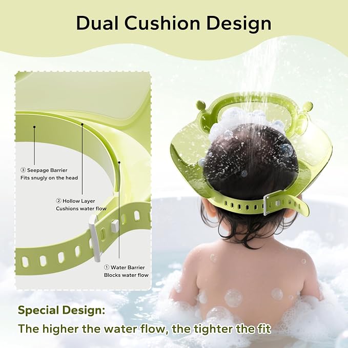 FUNUPUP Baby Shower Cap with Rinse Cup Hair Washing Shield Adjustable Bath Visor Control Flow Rinser Boys Girls Essentials Bathroom Accessories Newborn Must Haves Items Store Registry for Bathtime