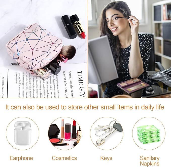 Likesing Sanitary Napkin Storage Bag, Leather Portable Period Bag for Girls Women, Sanitary Napkin Period Pad Pouch Tampon Holder for Purse (Colorful Pink, Small)