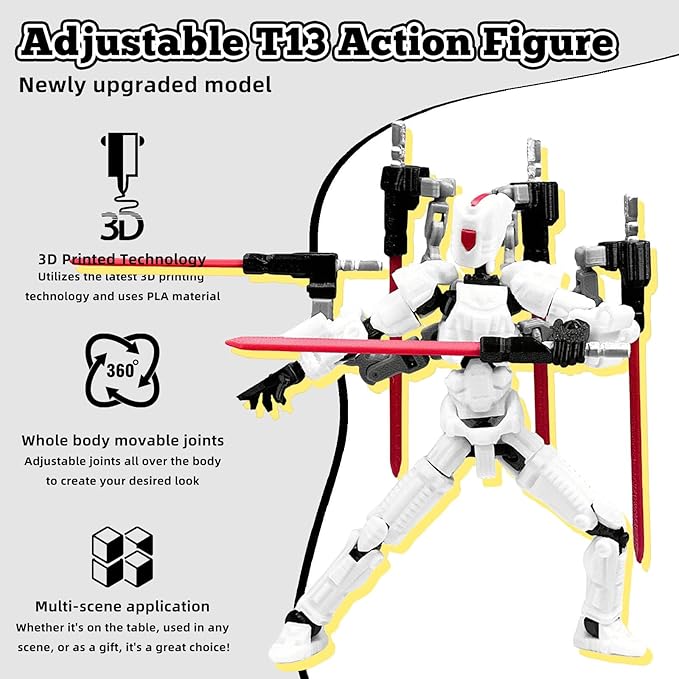 Assembly Completed T13 Action Figure，T13 mision 13 figuras originales 3D Printed Toys Nova 13 Action Figures Desktop Decorations for Game Lovers Toy (White, 5.5 Inch)