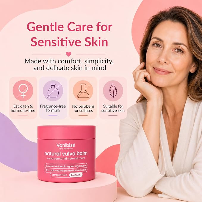 Vanibiss Natural Vulva Balm, Vulvar Moisturizer for Dryness, 2 oz | Estrogen-free vaginal moisturizer and pH balanced menopause cream for dryness, itching & irritation