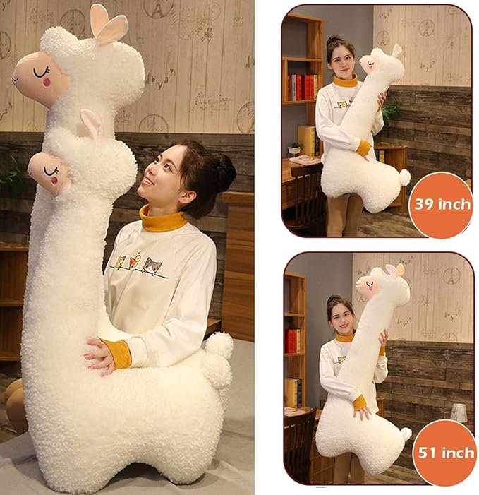 Hofun4U Llama Plush Pillow, 39 Inch Alpaca Plush Long Body Pillow, Alpaca Stuffed Animal, Christmas Holiday Birthday Gift (White)