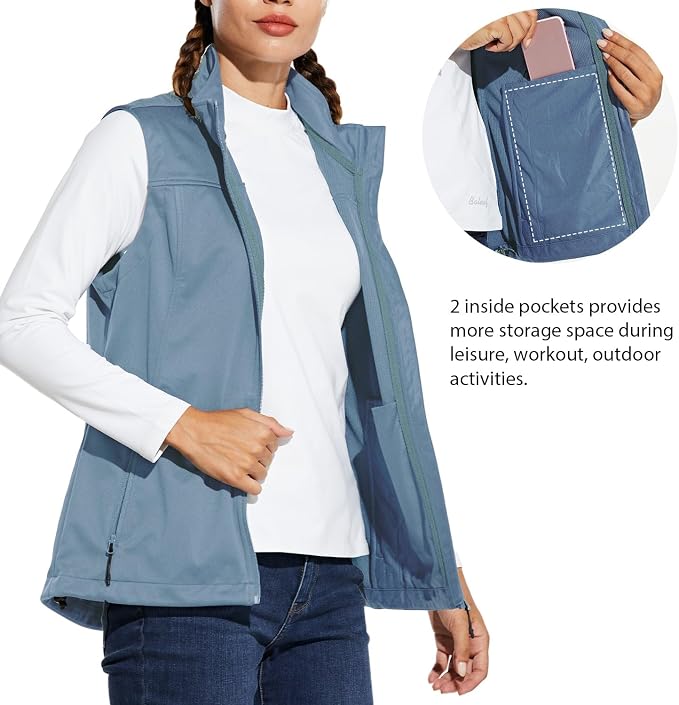 baleaf Women's Lightweight Running Vest Sleeveless Softshell Jacket | Windproof; Breathable; Water Resistant; 2 Zipper Pockets; Stand Collar; Great for Running, Hiking, Camping and Travelling