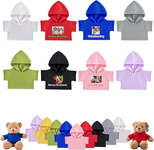 8 Pcs Personalized Teddy Bear Clothes with Photo Text, Custom Stuffed Animal Clothes Fit 8-16inch Stuffed Bear Clothing, Personalized Doll Clothing Make Your Own Plush Doll Shirt