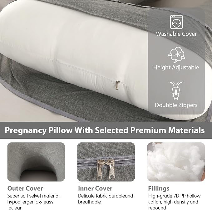 Elover Cooling Pregnancy Pillows for Sleeping,U Shaped Full Body Pillow with Removable Cover,Pregnant Women Must Haves,Maternity Essential,Black Grey