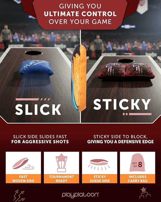 Play Platoon Pro Cornhole Bags Set of 8 - Professional Dual Sided Slick and Sticky Side Competition Corn Hole Bags - Tournament Series