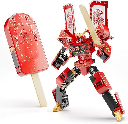 Ice Cream Transforming Toy, 2 in 1 Transform into Robot Action Figure, DIY Transformation Figure Toys for Kids & Adults Action Figures for Boys Party Favors Gift (Red)