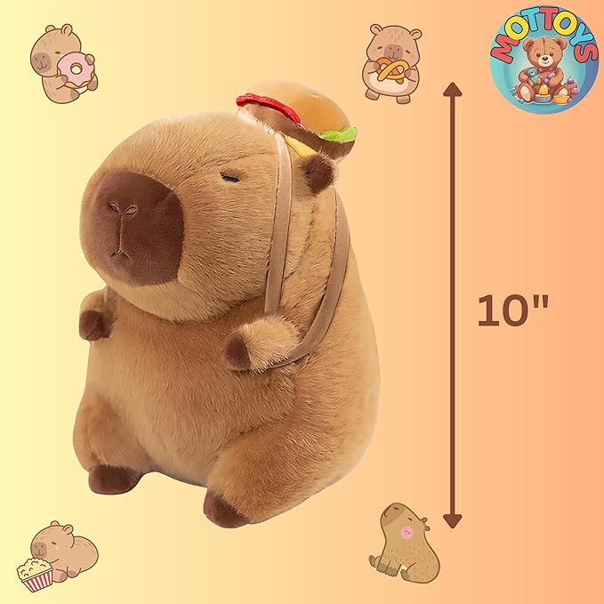Cute Capybara Plush - 8 inch Stuffed Animal Plushies - Children's Toy with Turtle Backpack - Soft Pillow for Home Decorations - Hugging Figures for Boys and Girls (Capybara with Hamburger)