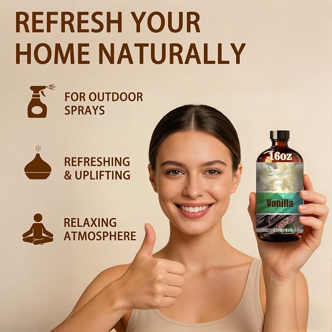 Vanilla Essential Oil - Vanilla Oil for Diffuser, 16 Fl Oz(480ml) | Candle Making, Soap Making, aroma, Strong Scent, Pure, Natural, Home Fragrance, Massage, Large Bottle
