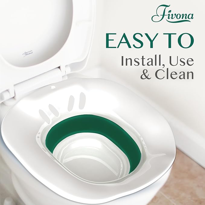 Fivona Sitz Bath for Toilet Seat Postpartum and Hemorrhoids Care - Yoni Steam Seat - Foldable Basin for Epsom Salt Soak - Portable Bidet BPA Free Temperature Resistant - Universal Fit - Dark Green