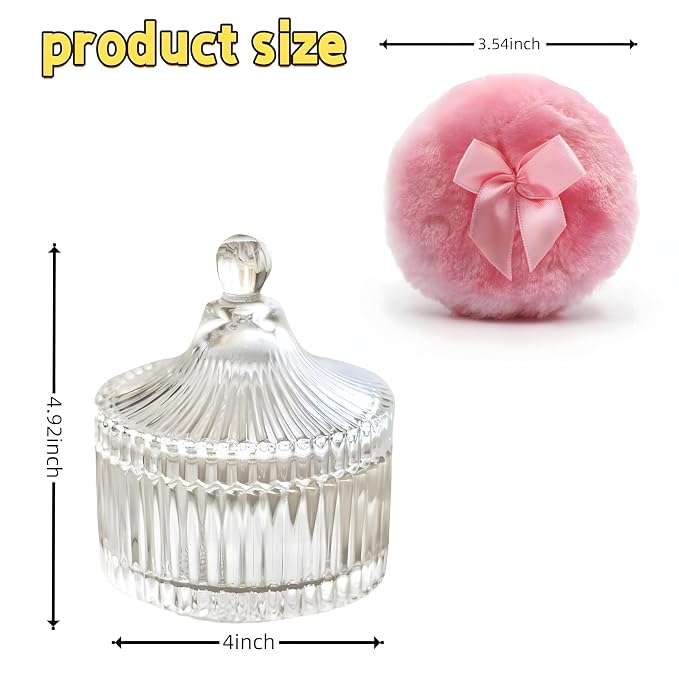 2 Pcs Large Body Powder Puff and Container Powder Container with Puff Powder Puff Crystal Container Soft Washable Reusable Velour Face Body Glitter Powder Puff Wet Dry Makeup (Pink)