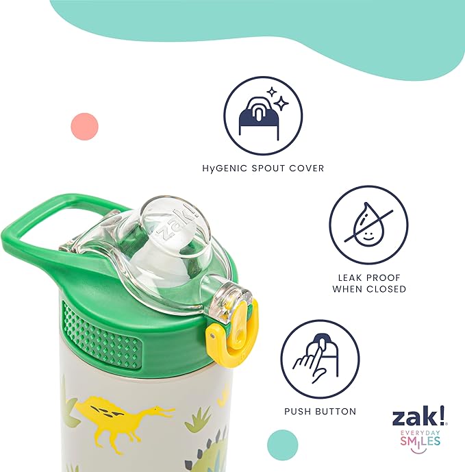 Zak Designs Minecraft Sage Kids Water Bottle For School or Travel, 14oz Stainless Steel Water Bottle With Straw, Handle, and Leak-Proof, Pop-Up Spout Cover (Creeper)
