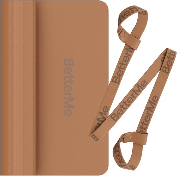 BetterMe Yoga Mat - Non-Slip Exercise Mat for Women - Cushioned Pilates Mat for Home Workouts, Stretching & Hot Yoga - Portable Fitness Mat with Strap