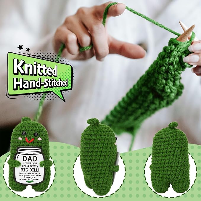 MAMAGIFTREE Christmas Dad Gifts from Daughter or Son, Birthday Gifts for Dad - I Love Best Dad Ever Gifts Thank You Daddy Gift Funny Handmade Crochet Pickle Plush Fathers Day Gifts