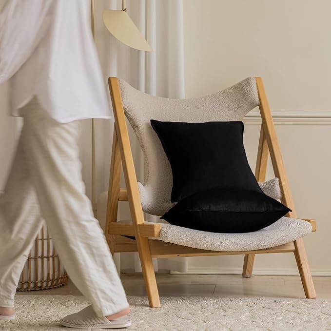 JIAHANNHA Velvet Black Throw Pillow Covers 20”x20”Pack of 2 Soft Decorative | Square Cushion Covers for Couch Sofa Bed Livingroom Car Home Decor,50x50Cm