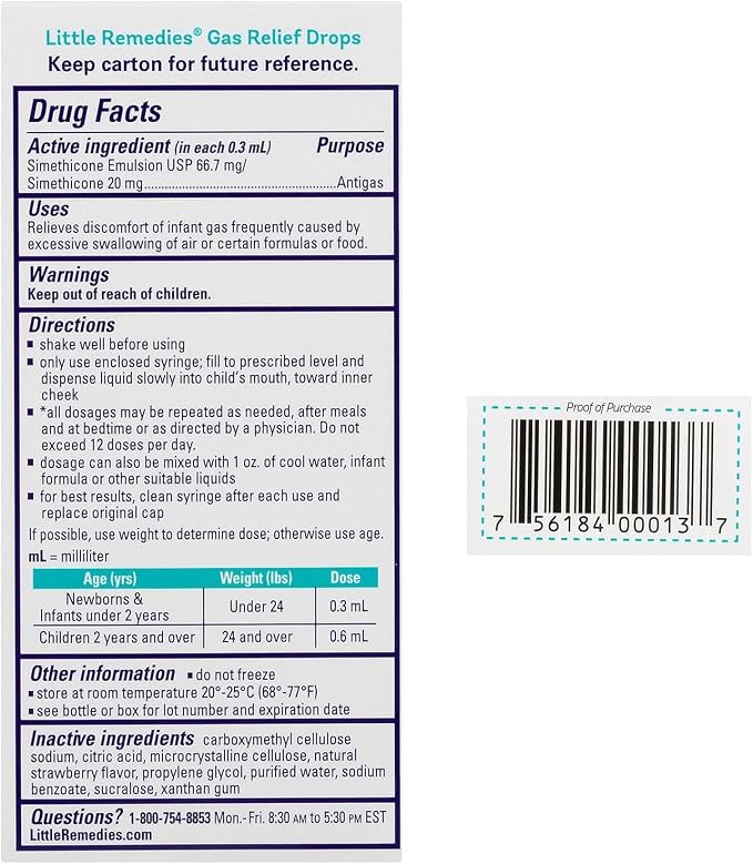 Little Remedies Newborn Gas Relief Drops, Relieves Discomfort from Gas, Baby Medicine with No Artificial Flavors or Dyes, Natural Berry Flavor, 1 Fl Oz (Pack of 3)