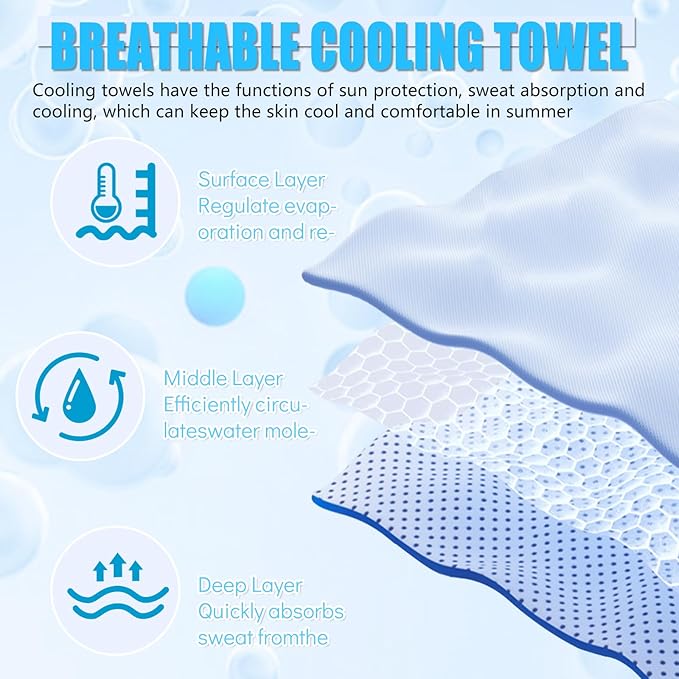 PAWPRO 4 Packs Cooling Towels for Neck and Face, Soft Breathable Gym Towels with Waterproof Bag & Carabiner, Multi-Colored Sweat Towels for Gym, Running, Yoga (Light Blue/Royal Blue/Purple/Grey)