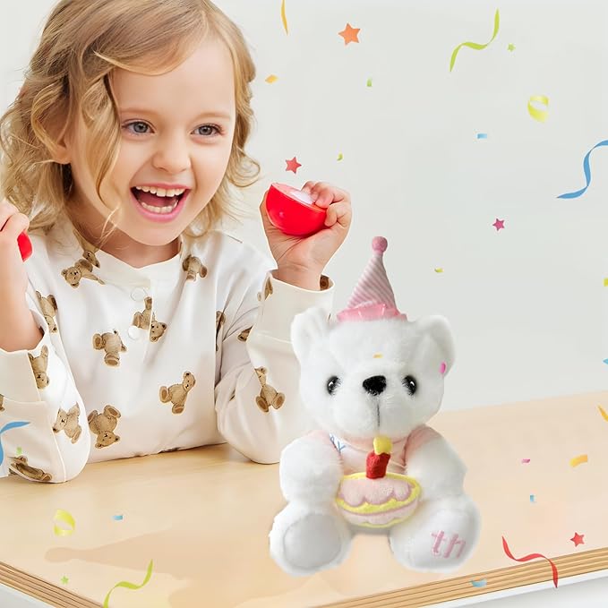 Happy Birthday Teddy Bear, Happy Birthday Stuffed Animal with Box, Adorable Bear with Cake Plush Gifts for Boys and Girls, Party Decorations Gift for 4-9 Years Kids(Pink)