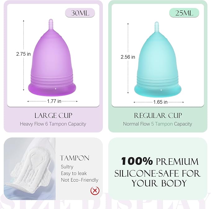 YTYOMUR Menstrual Cups with Sterilizer, 2 Reusable Period Cups for Women, Tampon and Pad Alternative, Feminine Cup with Cleaner Set