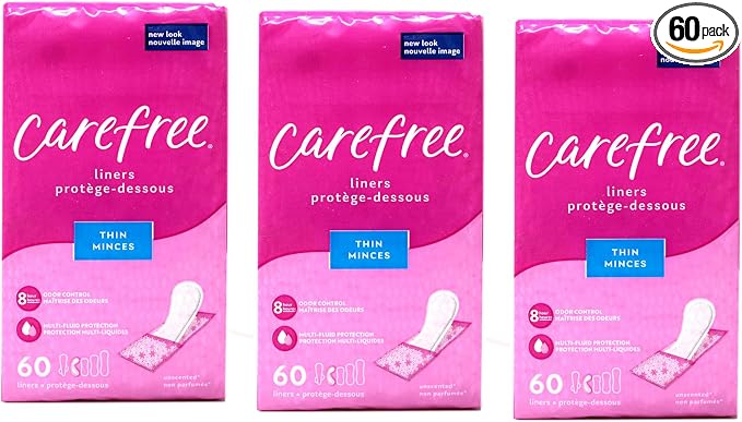 Carefree Acti-Fresh Body Shape Pantiliners Thin To Go Unscented - 60 Liners, Pack of 3