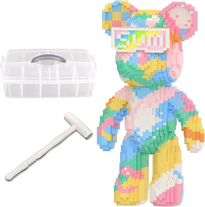 Bear Building Blocks with Organizer Bins (4500PCS), Fluorescent Bricks & Stroage Drawer, Gift for Adults & Kids, Ideal for Home & Office Decor, QR Code User Manual, 8886