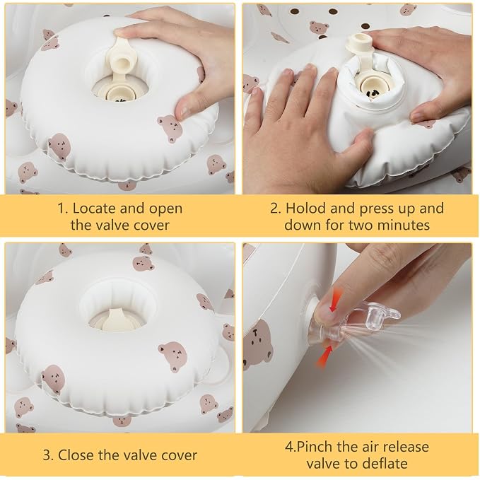 EKEPE Inflatable Baby Seat for Babies 3 Months & Up, Baby Floor Seats for Sitting Up, Baby Seats for Infants, Blow Up Baby Chair with Built in Air Pump - Beige - Bear with Tray