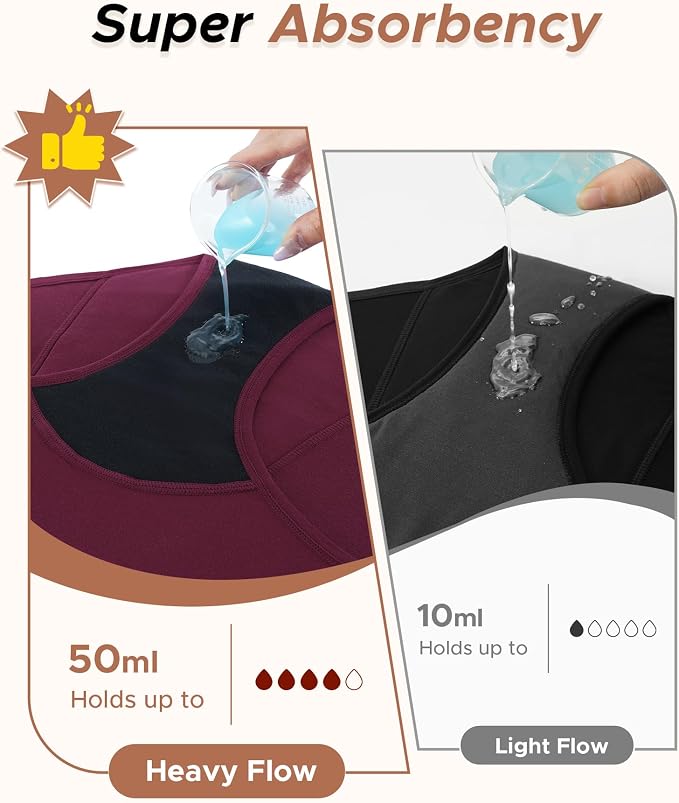 INNERSY Period Underwear for Women Teens Leak-Proof Menstrual Cotton Protective Hipster Panties 3-Pack