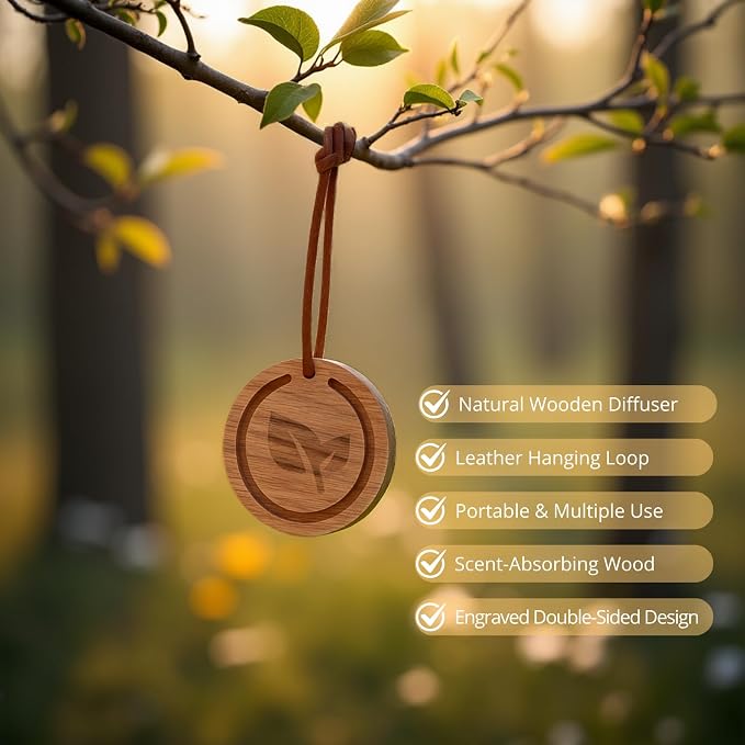 Lavender & Lemongrass Essential Oils with Wood Car Diffuser | Natural Aromatherapy Set for Mood, Focus & Calm | Hanging Freshener for Car, Closet & Office