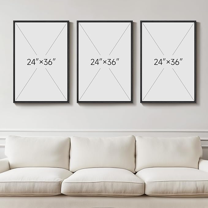 Large Framed Neutral Abstract Wall Art for Living Room, 3 Piece Modern Canvas Prints Paintings Artwork for Walls, Black and Beige Pictures for Living Room Hallway Stair Office Wall Decor 24x36 Inch