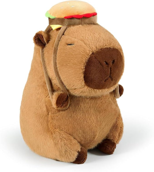 Cute Capybara Plush - 8 inch Stuffed Animal Plushies - Children's Toy with Turtle Backpack - Soft Pillow for Home Decorations - Hugging Figures for Boys and Girls (Capybara with Hamburger)