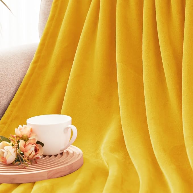 Exclusivo Mezcla Soft Large Fleece Throw Blanket for Couch, Mustard Yellow | 50x70 Inches, Double-Sided Brushed Flannel, Lightweight Plush Cozy Blanket for Home Decor, All Season, Machine Washable