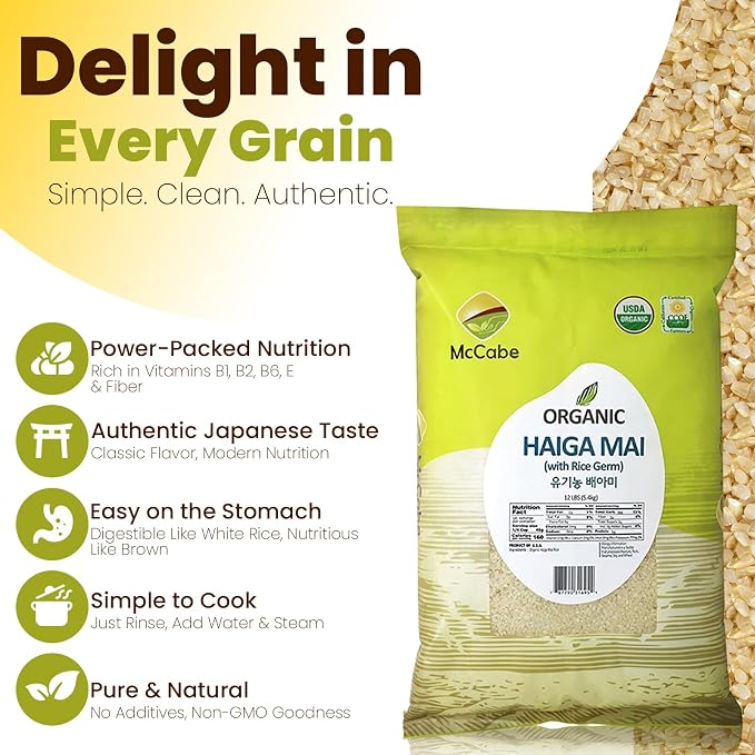 McCabe Organic Haiga Mai Rice - Haiga Rice 12 lbs Pack of 2 - Rich in Fiber & Minerals | USDA and CCOF Certified | Product of USA