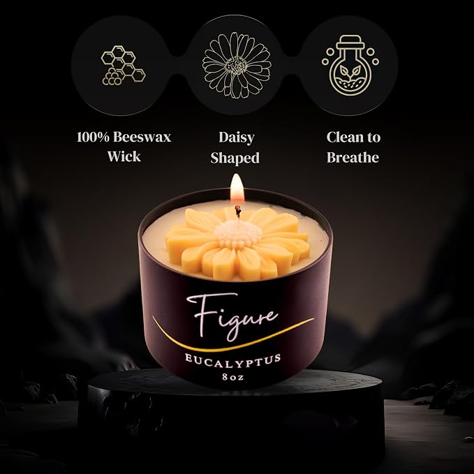 Yellow Daisy Scented Candle – Eucalyptus Aromatherapy | Hand-Poured in USA | All Natural for Women & Men | Organic Soy & Beeswax Blend | 100% Beeswax Wick | Gift-Ready Candle for Relaxation