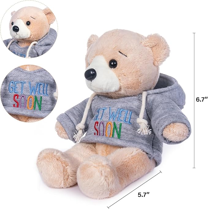 My OLi Plush Bear with Hoodie GET Well Soon - 7in Soft Stuffed Animal for Get Well Gifts Hospital Visits and Recovery Comfort