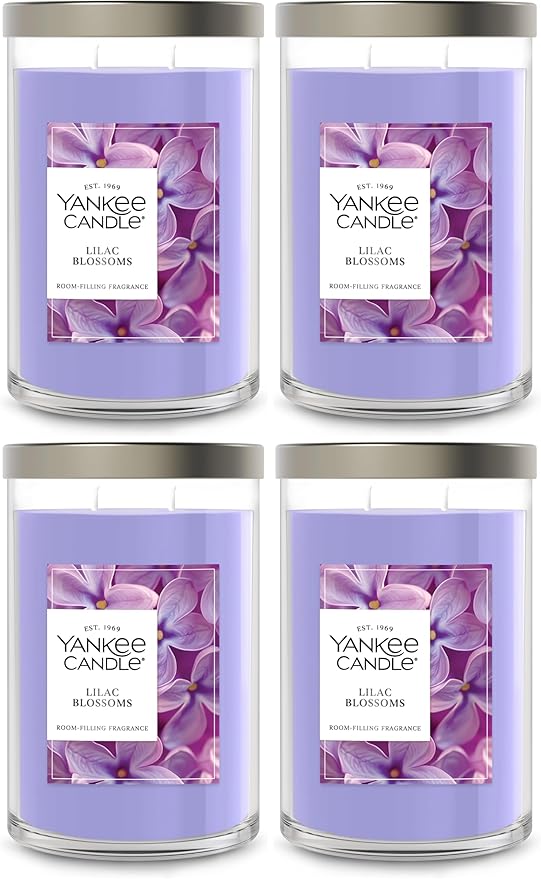 Yankee Candle Lilac Blossoms Scented, Signature 20oz Large Tumbler 2-Wick Candle, Over 60 Hours of Burn Time (Pack of 4)