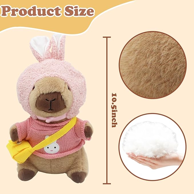 Capybara Plush with 10 pcs Clothes & Accessories, Dress Up Capybara Stuffed Animal Plush Toys with Outfits, Including 10 Sets of Clothing and Accessories, Suitable for Boys and Girls as Birthday Gifts