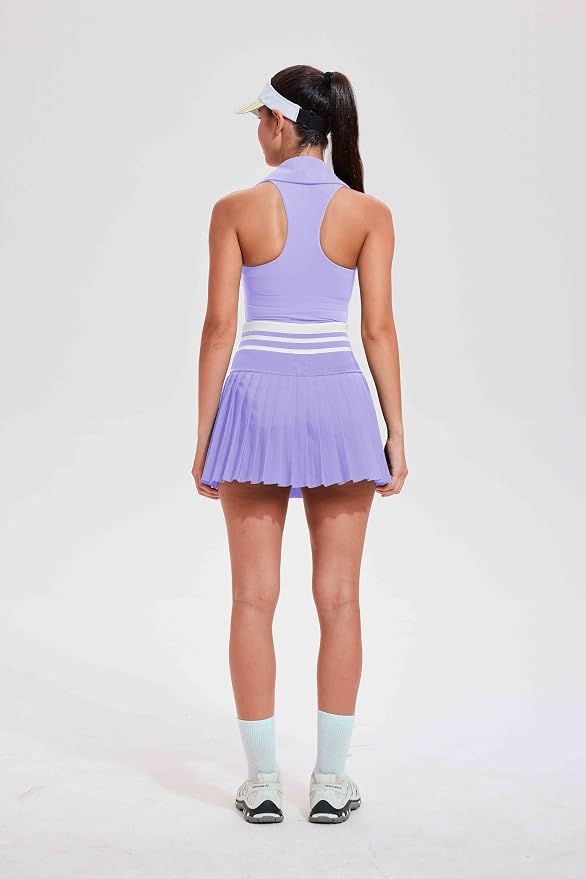 Women 2 Piece Tennis Skirt Set Polo Golf Outfits Racerback Tank Top Pleated Skort with Pockets Summer Workout Athletic Dress