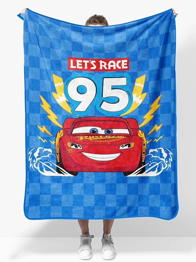 Sunny Side Up Disney Pixar Cars Plush Travel Throw Blanket - Measures 40 x 50 Inches - Super Soft & Cozy Travel Accessories Features Lightning McQueen