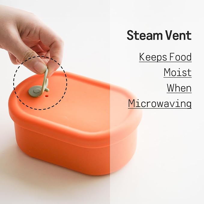 Silicone Food Container, Steam Vent, Mandarin Orange, 7 fl oz | Korean-Made, Microwave & Freezer Safe, Leakproof, Airtight, Dishwasher Safe, BPA Free
