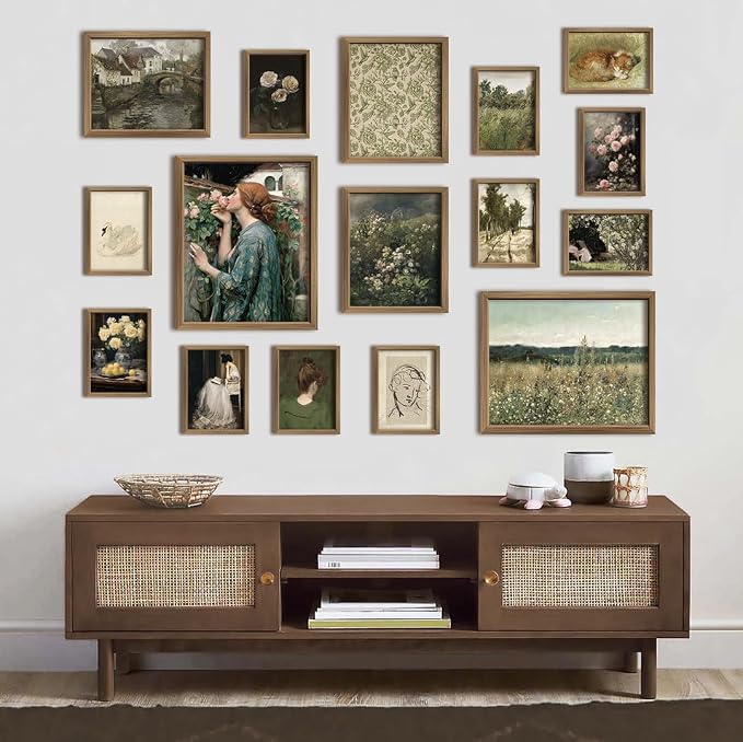 ANERZA 16 PCS Vintage Wall Art Decor, French Country Gallery Wall Prints for Bedroom, Farmhouse Posters for Living Room Aesthetic, Rustic Collage Kit Pictures, Cottagecore Dorm Home Decor