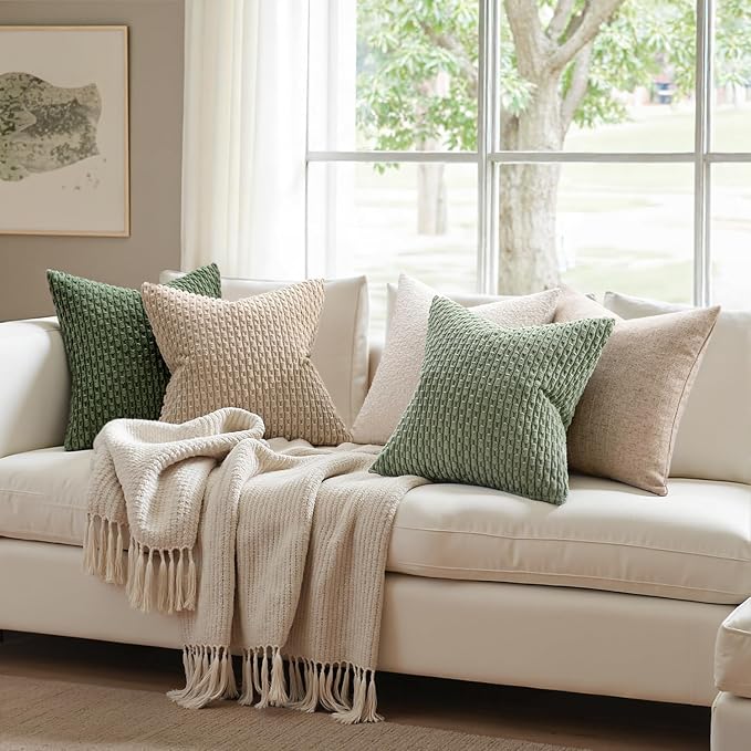 MIULEE Decorative Throw Pillow Covers 26x26 Sage Green Textured Corduroy | Pack of 2 Striped Pillow Covers Modern Farmhouse Home Decor for Couch Bed Sofa Living Room
