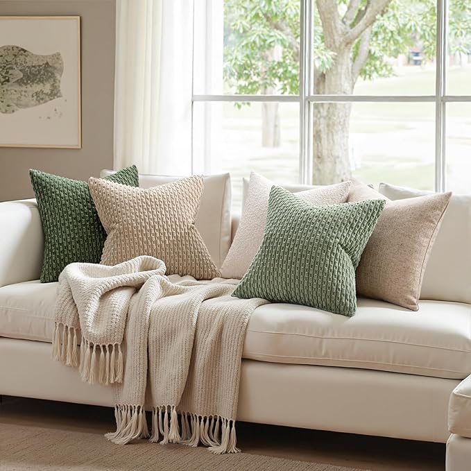 MIULEE Decorative Throw Pillow Covers 20x20 Sage Green Textured Corduroy | Pack of 2 Striped Pillow Covers Modern Farmhouse Home Decor for Couch Bed Sofa Living Room