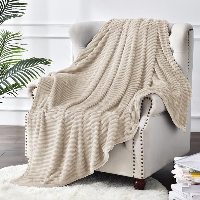 BEDELITE 3D Ribbed Jacquard Linen Full Size Blankes for Bed, 84x90 Inch | Soft Warm Decorative Fluffy Blanket, Cozy Fuzzy Lightweight Plush Fleece Throw Blankets for Bed, Room Decor, Gift for Women
