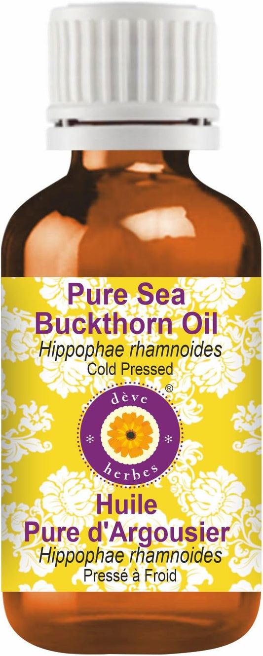 dève herbes Sea Buckthorn Oil (Hippophae rhamnoides) | Cold Pressed | Pure | Natural | Undiluted | For Diluting Essential oils | For Skin & Massage | Non-Sticky| Lightweight| Unisex | 100ml (3.38 oz)