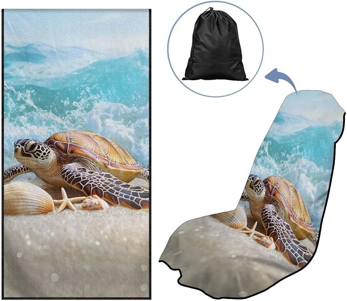 INSTANTARTS Beach Turtle Towel Car Seat Covers Seat Belt Cover Pad Car Seat Towel Cover as Yoga Mat