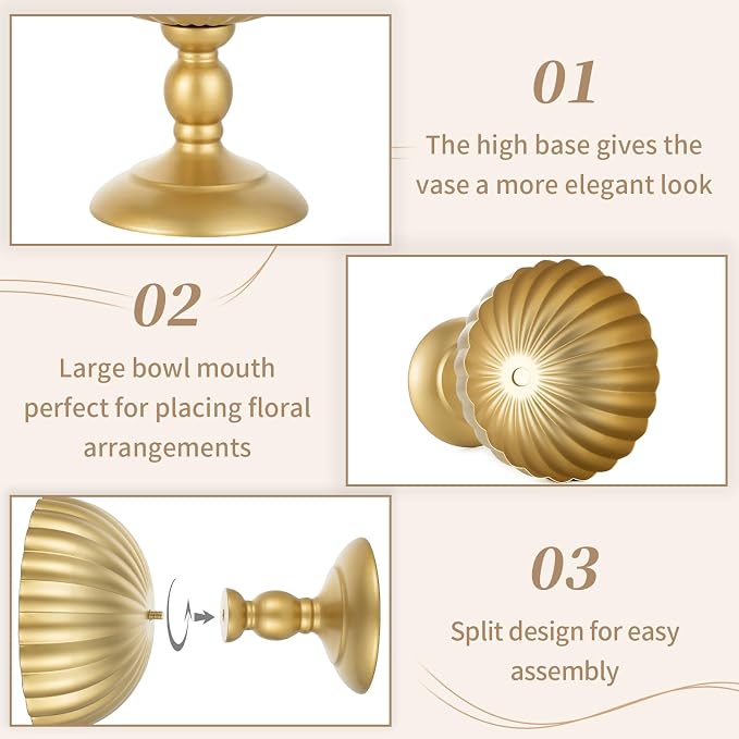 Sziqiqi Gold Urn Vase for Wedding, Tall Vases Centrepieces for Table, 2Pcs | 7.9in Compote Vase, Metal Flower Holder Vases for Floral Arrangement, Pedestal Footed Bowl for Birthday, Party, Anniversary