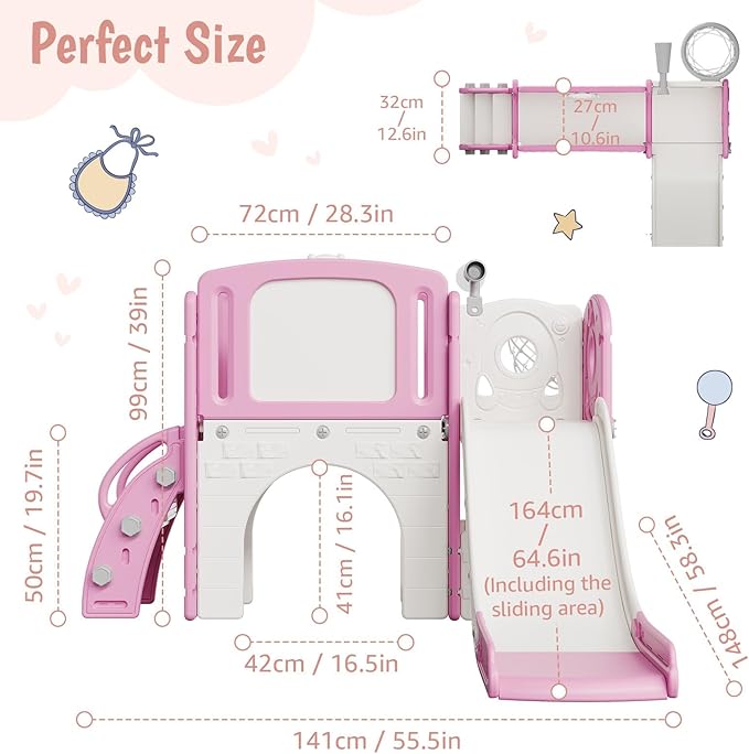 8-in-1 Toddler Slide, Toddler Outdoor Playset, with Toddler Climber and Kids Slide, Includes Basketball Hoop, Telescope, Tunnel, and Storage Space for Backyard & Courtyard