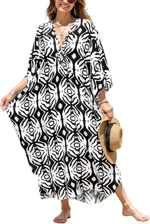 Mumu Dresses for Women Plus Size, Bohemian Kaftan Beach Cover Up Long Maxi Nightgown Soft Loungewear