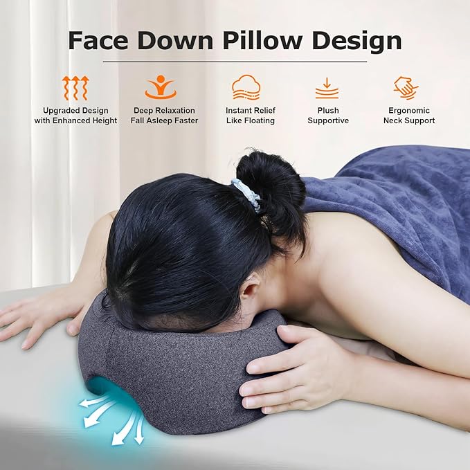 Face Down Pillow, Massage Headrest for Bed, Massage Face Cradle for Bed, BBL Pillow After Surgery Post Eye Surgery (Navy)
