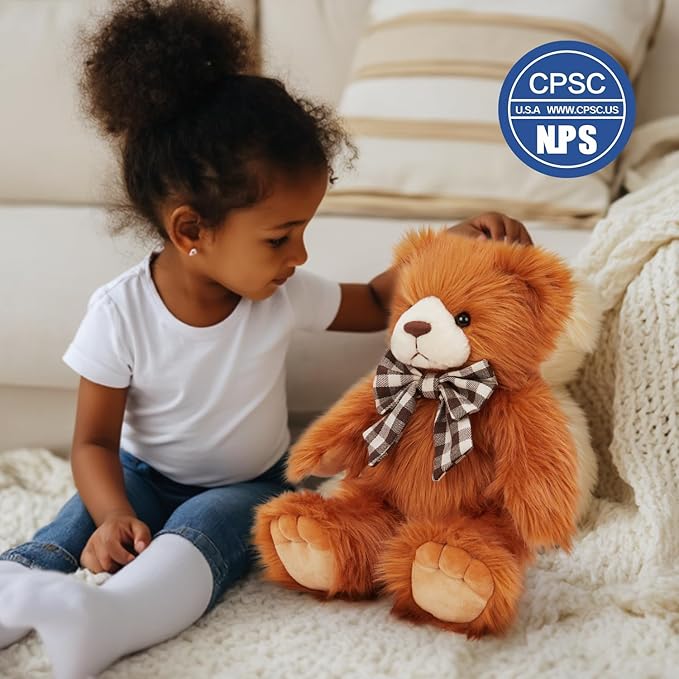 MorisMos Teddy Bear Stuffed Animal,14'' Brown Stuffed Bear Plush Toy Gift for Kid Girl Boy Toddler Teen Adult, Cuddly Teddy Animal Toy Decor for Baby Shower Birthday Valentine’s Day Party Favors